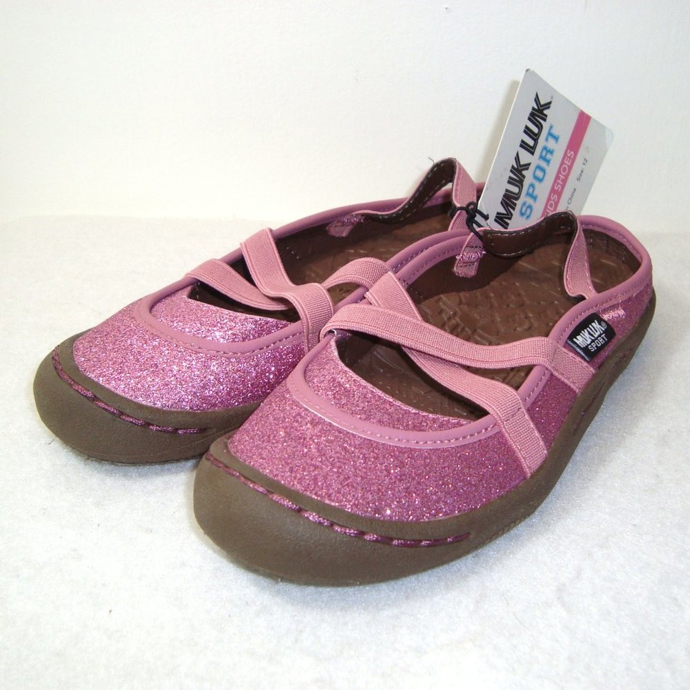 NEW Muk Luk Sport Girls Pink Glitter Sling Back Mary Jane Shoes Size 12